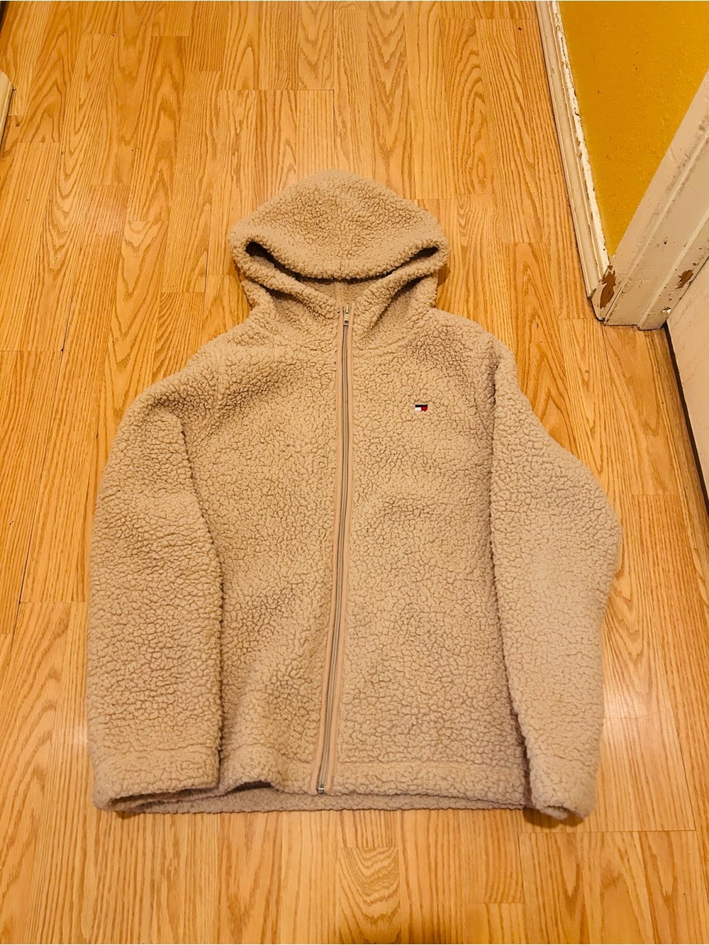 Tommy Hilfiger Neutral Beige Sherpa Zip Hoodie Sz L